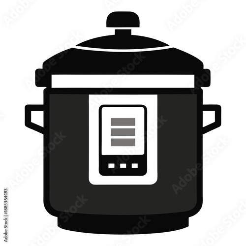 Vector art illustration of a robotic pressure cooker with digital display