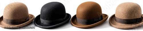 Four bowler hats in varying shades of brown and black
