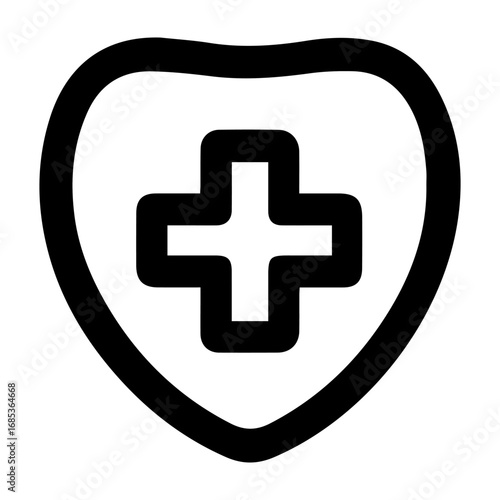 A black and white image of a heart with a cross and a medical symbol. Concept of care and protection, as if it is a symbol of medical assistance or a reminder to take care of one's health