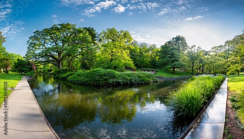 panoramic view of water canal running through untermyer park and gardens yonkers westchester county new york ny usa