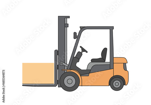 Forklift carrying a box, ideal for logistics, warehouse, and delivery services, ready for commercial use