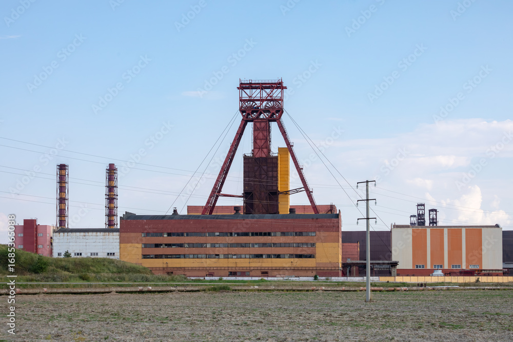 Fototapeta premium Potash salt mining plant against blue sky