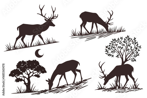 Wild Deer Silhouette Clipart Set
