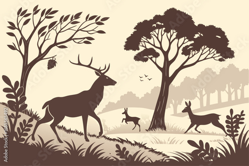Rustic Deer Silhouette Vector Set
