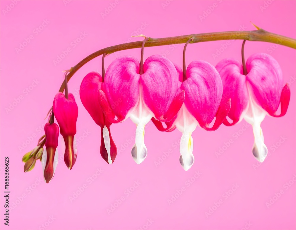 Fototapeta premium Pink heart-shaped flowers against a pink background