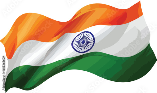 Waving Indian tricolor flag illustration.