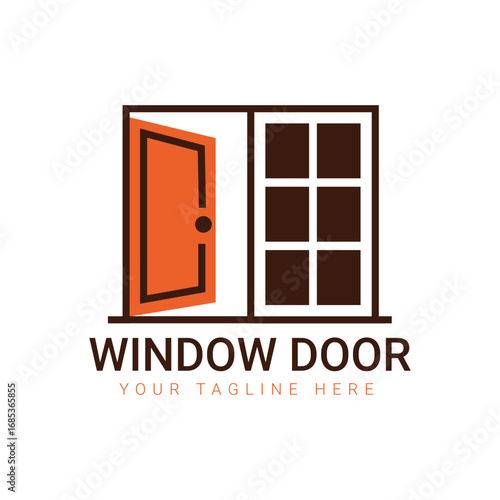 Open door and window logo with orange and brown geometric design entrance exit