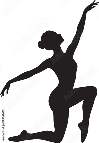 Elegant Ballerina Silhouette in a Kneeling Pose with Arm Raised on Transparent Backdrop