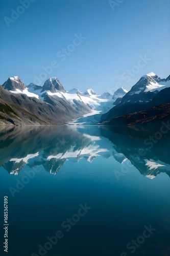Wallpaper Mural Pristine mountain lake reflecting snow capped peaks with perfect mirror surface wilderness landscape Torontodigital.ca