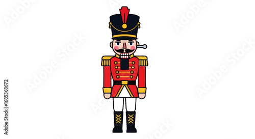 Cartoon Nutcracker Soldier in a Red Uniform and Tall Black Hat.