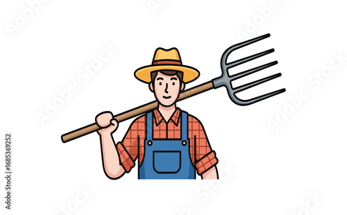 Farmer with Agricultural Tool in Traditional Outfit and Hat