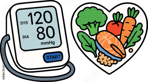 Healthy Lifestyle Blood Pressure Monitor and Heart Healthy Foods