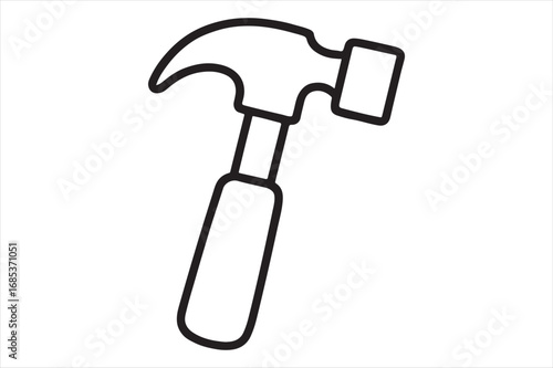 Simple line drawing of a claw hammer tool for construction and diy silhouette white background
