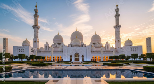 Sheikh Zayed Grand Mosque with White Marble Domes UAE