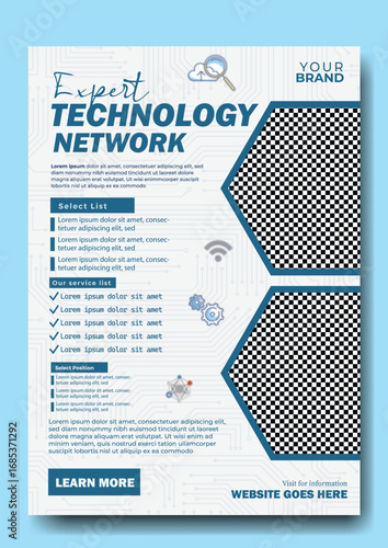 Modern technology network event flyer with business professionals and digital connections