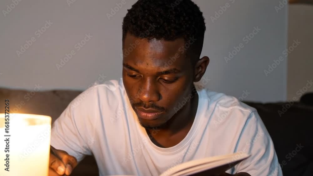 Man reading book candlelight Man reading book candlelight