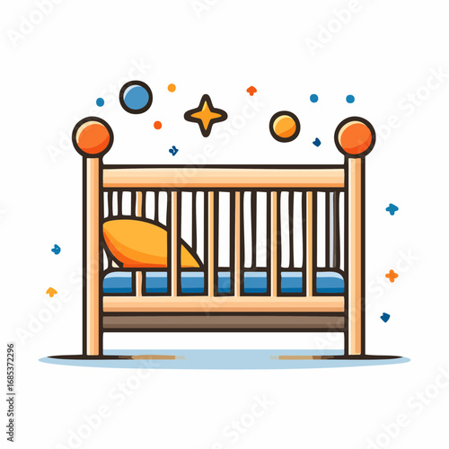 Colorful Cartoon Baby Crib Illustration