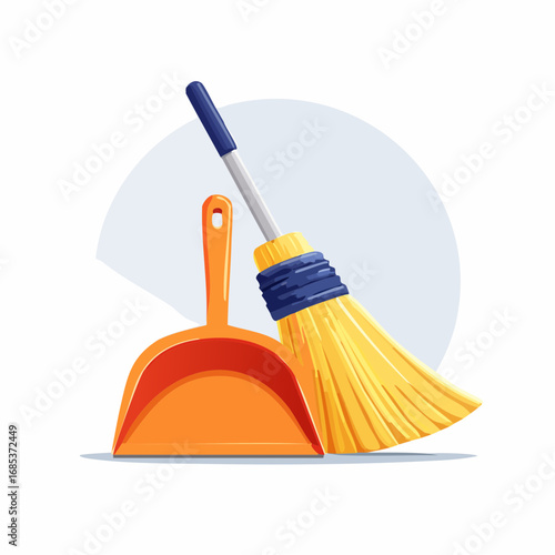 Orange Dustpan And Yellow Broomstick