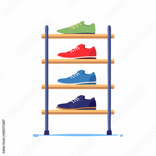 Colorful Shoes Displayed On Wooden Shelves