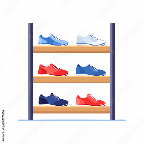 Colorful Shoes On Wooden Shelves