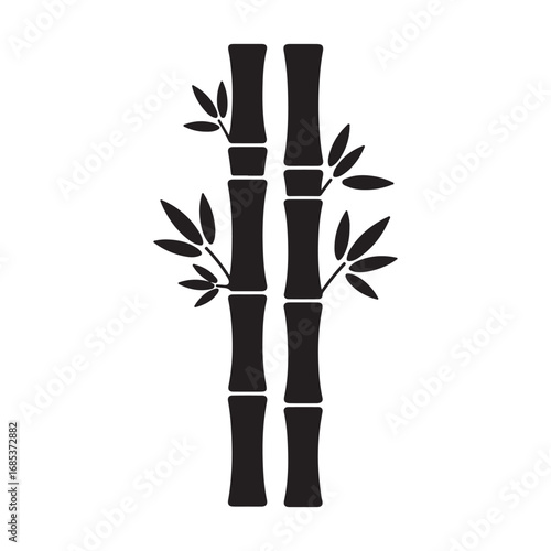 Elegant bamboo silhouette illustration with delicate leaves against a clean white background creating a minimalist Asian inspired design