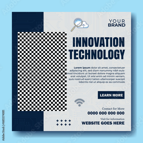 Modern digital marketing graphic showcasing innovation and technology with a person working on a computer in a dimly lit room