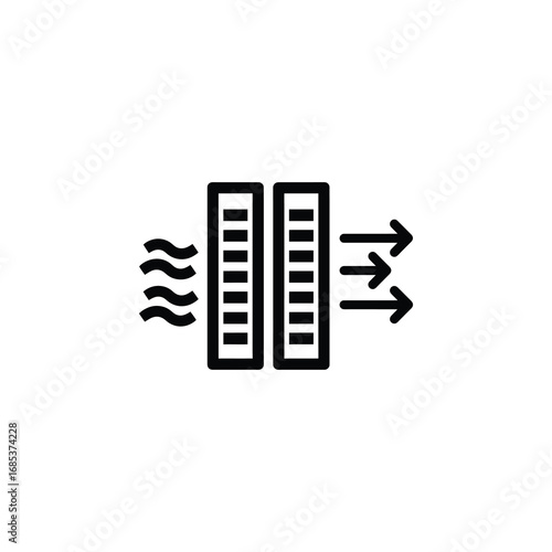 Air filter icon showing purification process isolated on white background