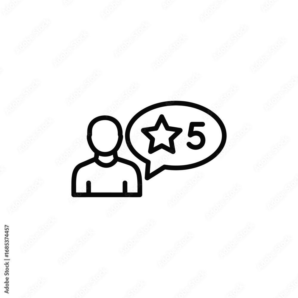 Fototapeta premium Customer review icon showing a person with a speech bubble isolated on white background