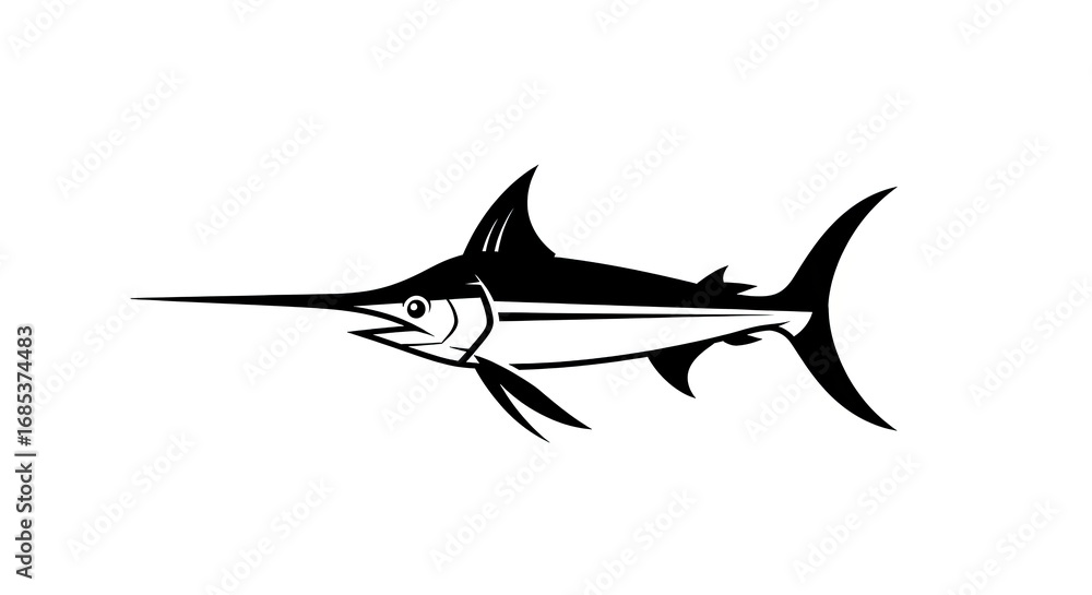 Fototapeta premium Black and white marlin illustration