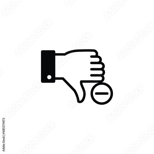 Dislike hand gesture with minus sign isolated on white background