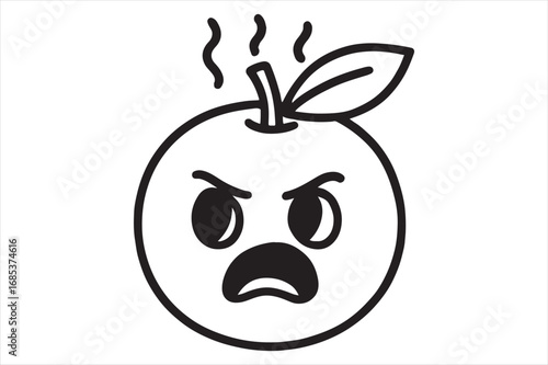 Angry orange emoji character with steam coming out head silhouette white background