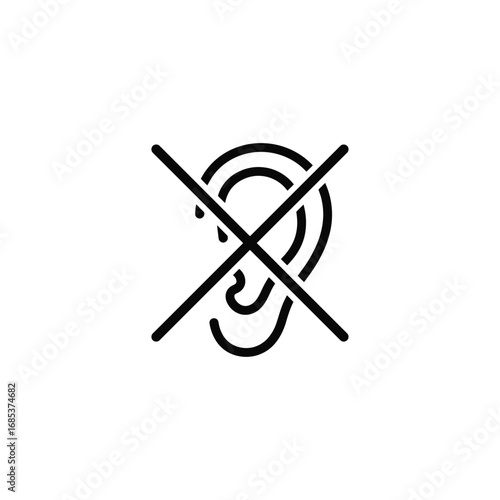 No hearing icon isolated on white background representing deafness and loss