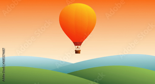 Hot Air Balloon Over Rolling Hills at Sunset A Serene Journey