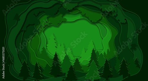 Green Forest Layers A Serene Pine Landscape Illustration