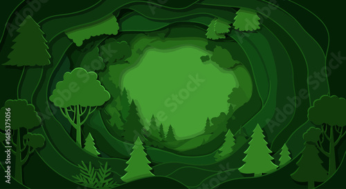 Layered Forest Landscape Design with Trees and Green Tones