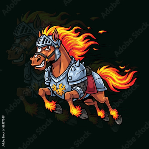 Armored Flaming Horse Mascot Logo Vector for Fantasy, Gaming, and Medieval Branding