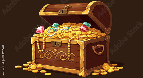Treasure Chest Overflowing with Gold Coins and Jewels