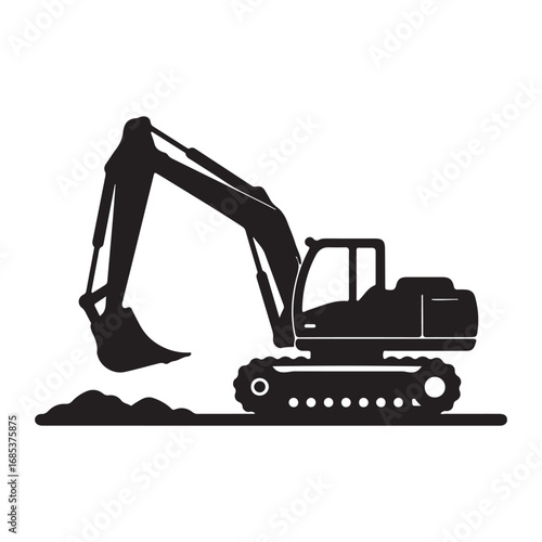 Excavator Icon Silhouette for Construction Equipment and Building Projects in Black and White Simple Vector Illustration