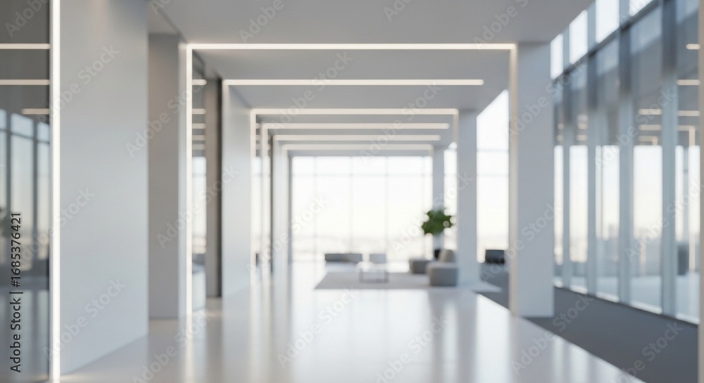 Fototapeta premium Abstract Soft Focus Modern Office Lobby Interior with Geometric Columns