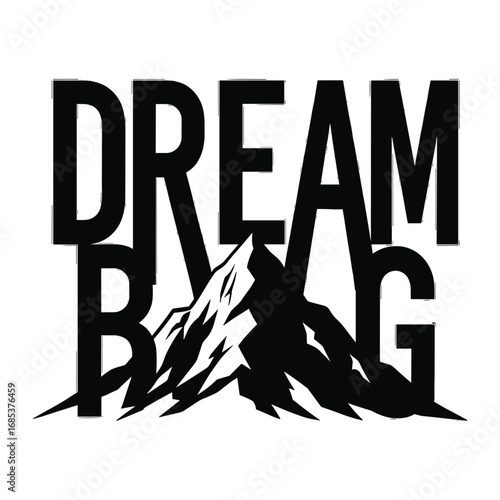Black silhouette of a mountain peak integrated into bold black text spelling D R E A M B A G dream bag