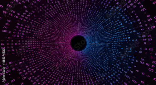 Futuristic digital tunnel of glowing binary code in cyberspace