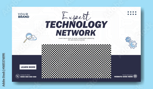Modern technology network event with abstract graphics and a male participant in the foreground