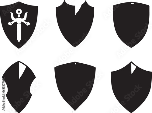 Collection of black shields silhouette