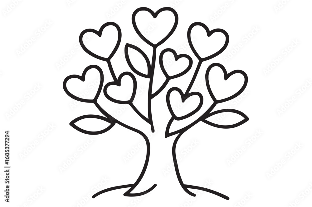 Obraz premium Charming outline tree of hearts drawing symbolizing love and growth silhouette white background