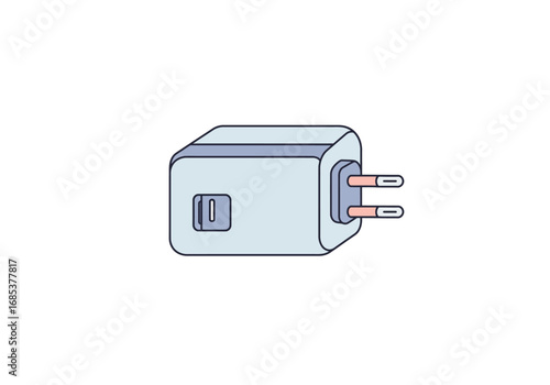 A Simple Illustration of a White Electronic Device with a Switch and Two Metal Prongs Extending from the Right Side