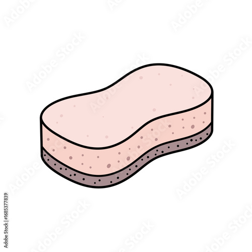 A pink and gray rectangular cellulose sponge with a wavy shape and a textured surface for cleaning and washing tasks