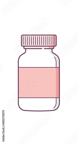 Clear Glass Pill Bottle With Pink Label And Cap Empty Container For Medicine Or Supplements Healthcare And Wellness Concept