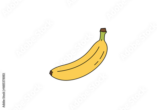 A Bright Yellow Banana Curving Gracefully Against a Pure White Background with a Simple Stylized Drawing Style