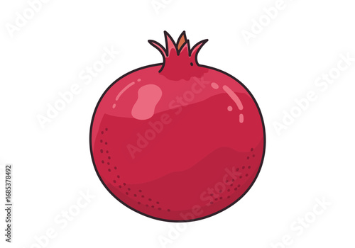 A vibrant red pomegranate fruit with a shiny glossy surface depicted on a pure white background isolated illustration