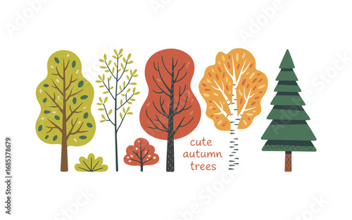 Various tree vectors. Forest and nature concept. Collection of different tree symbols. Education and training poster design. Vector drawn for plant and tree presentation.